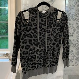 Splendid Leopard Print Cold Shoulder Hoodie
